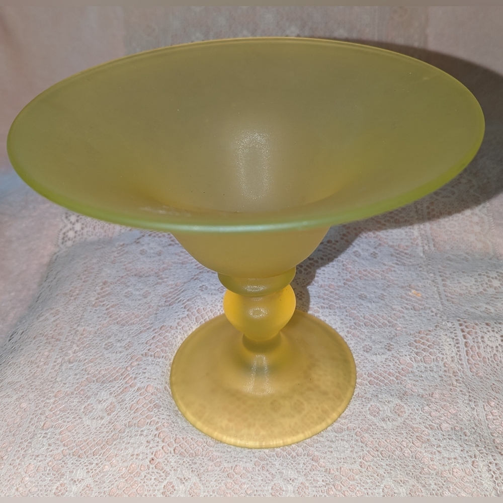 Tiffin Vasoline Satin Glass  Compote.